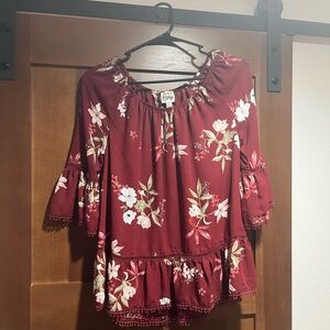 Como Vintage Burgundy Floral Blouse